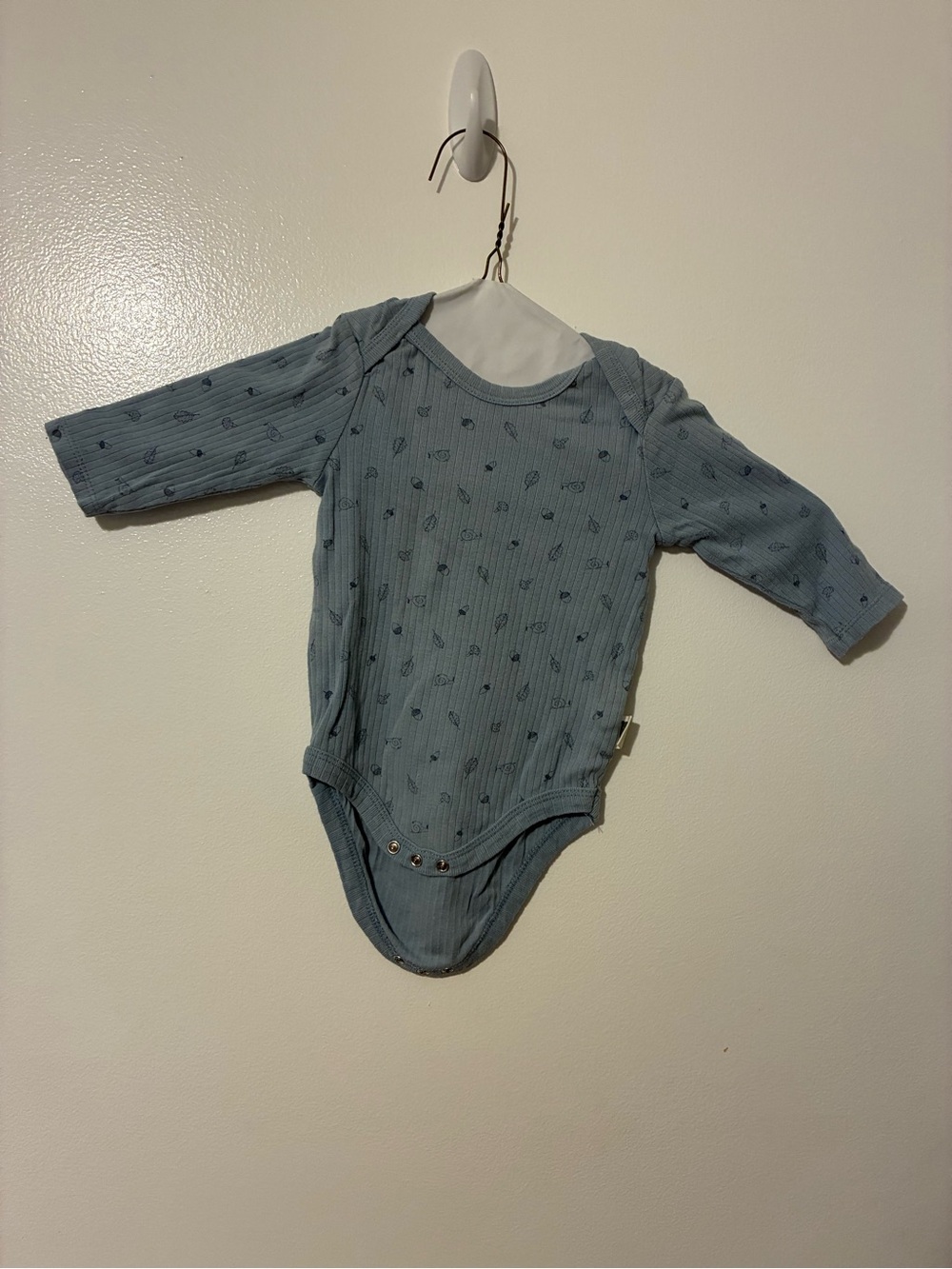 Long-Sleeve Ribbed Baby Bodysuit in Dusty Blue